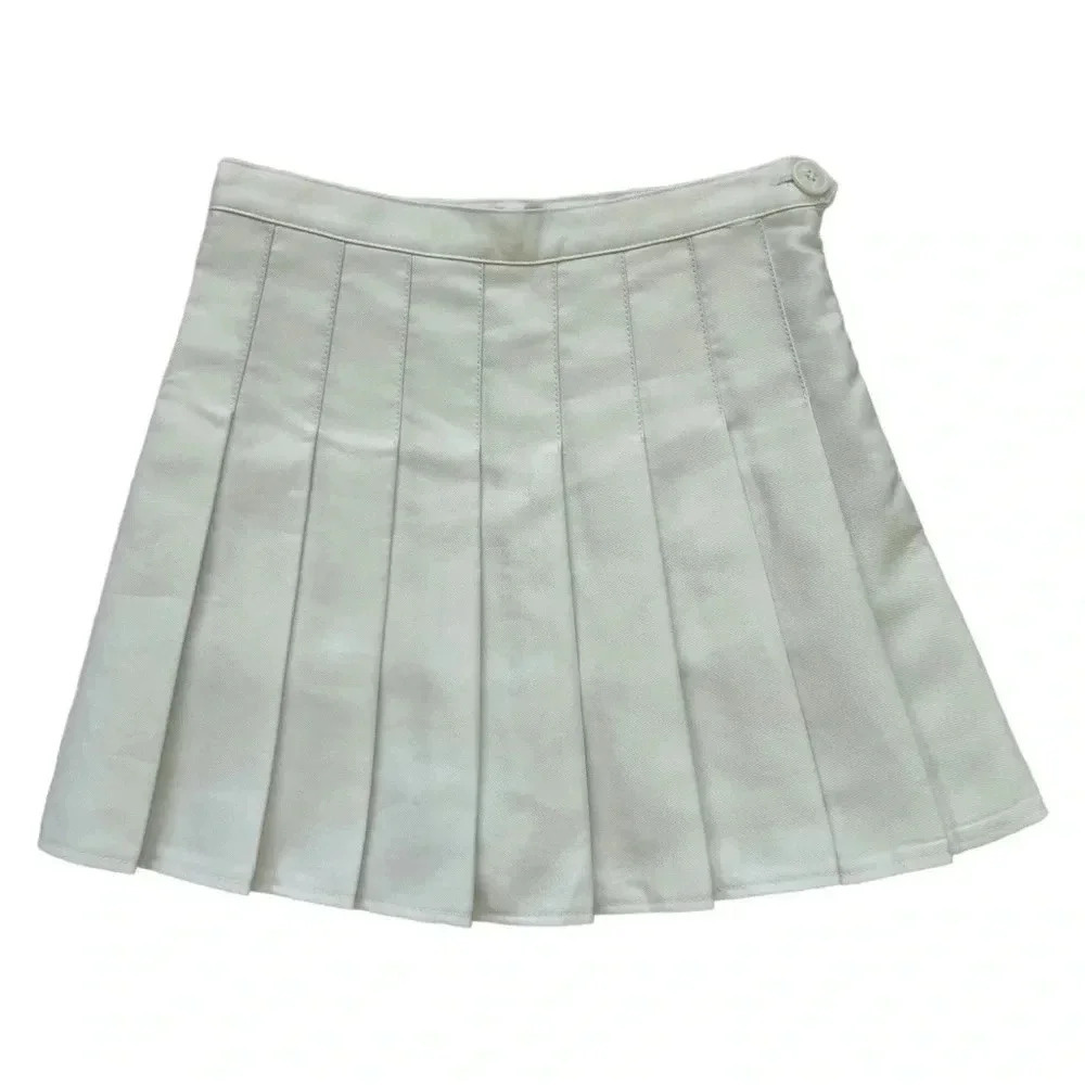 Y2K White High Waisted Pleated Mini Skirt